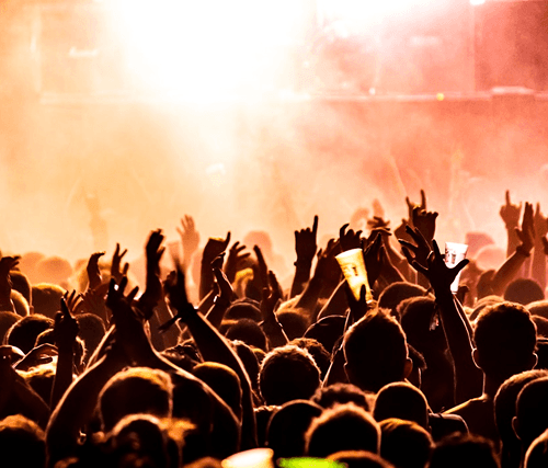 GCG works Scene showcasing the entertainment industry with live performances, film production, music concerts, and digital media creation.