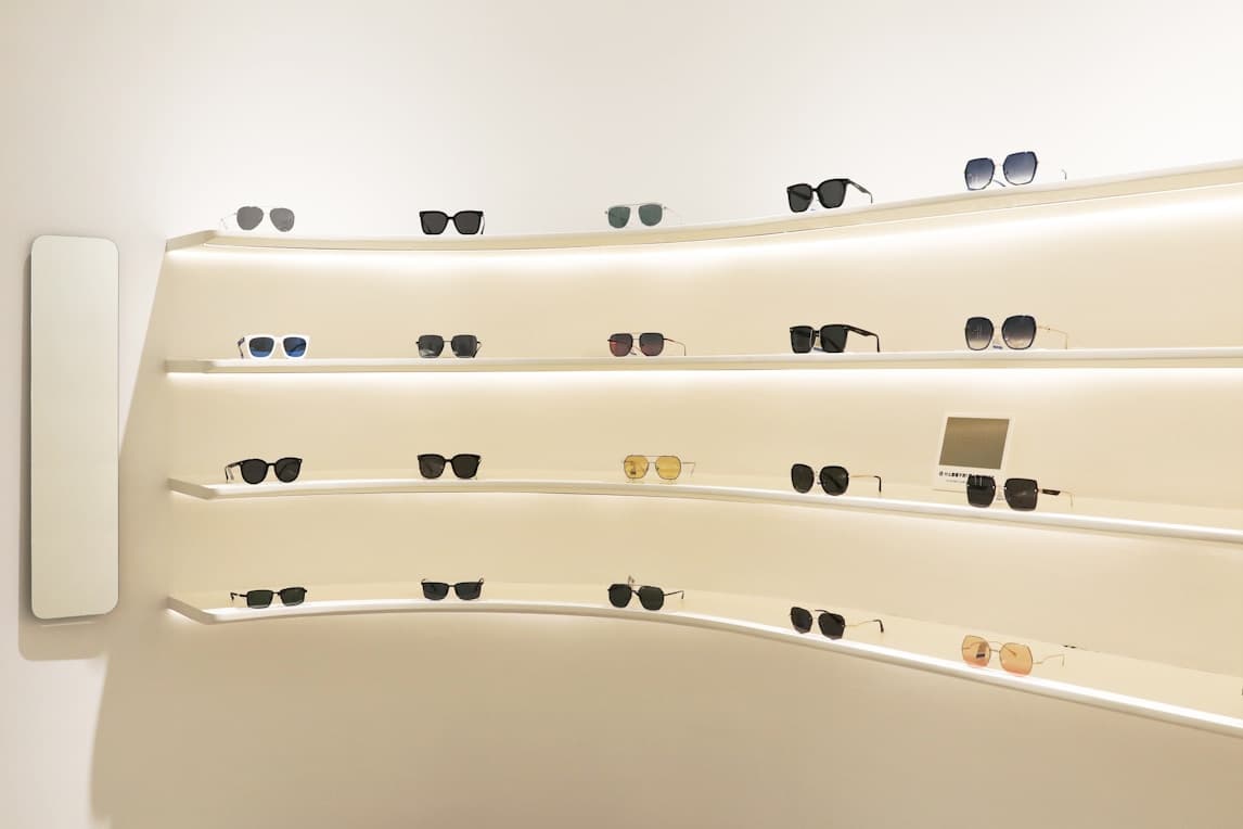 GCG Eyewear displayed in the showroom, supported by a multi-channel distribution system.